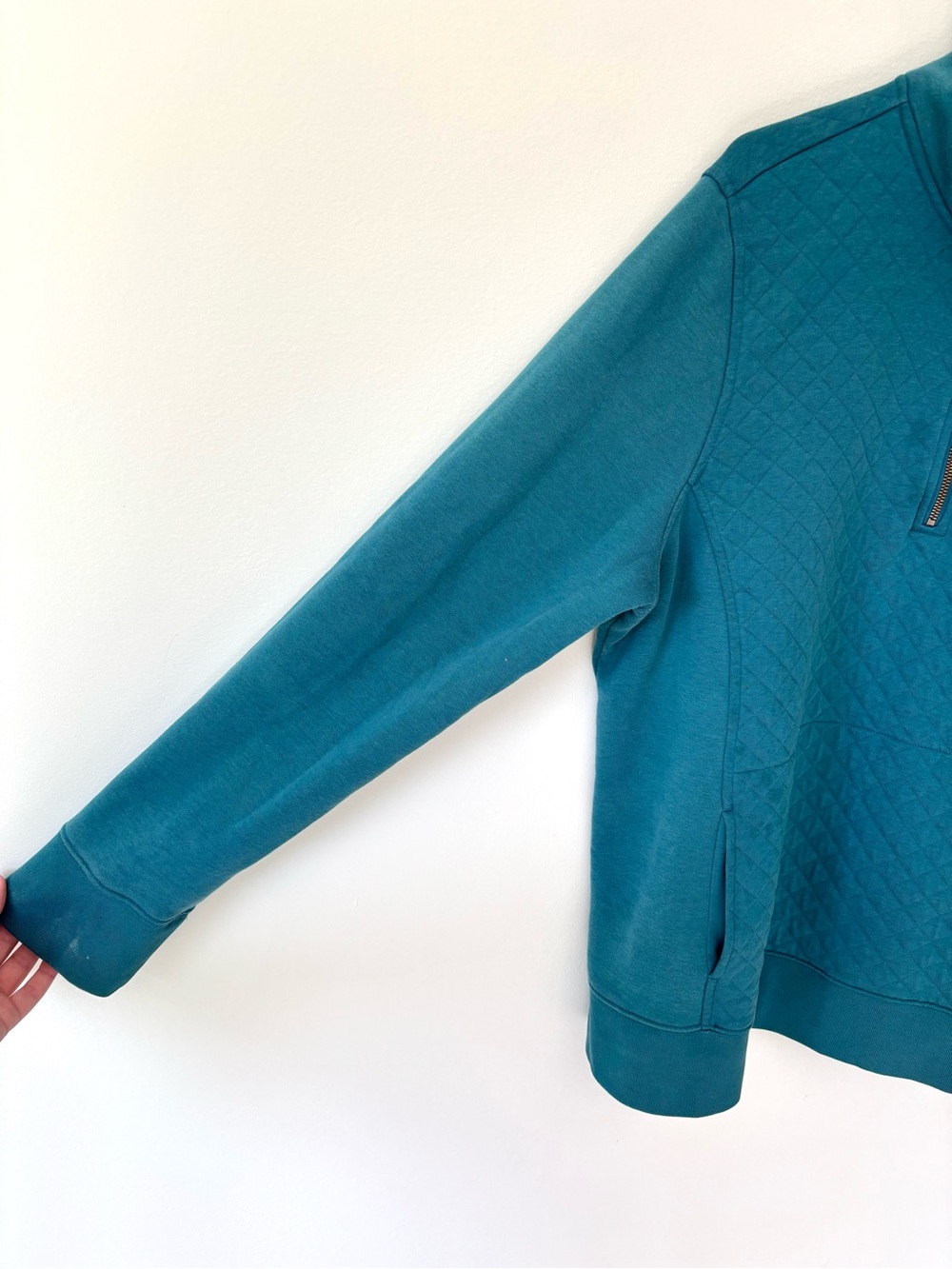 L.L.Bean Diamond Quilted 1/4-zip Pullover Teal Blue Outdoor Athleisure Travel - Picture 7 of 11